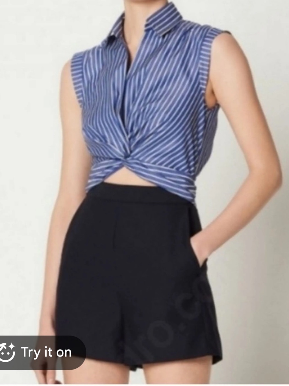 Sandro blue and white striped top with navy bottom ROMPER with cutout midsection